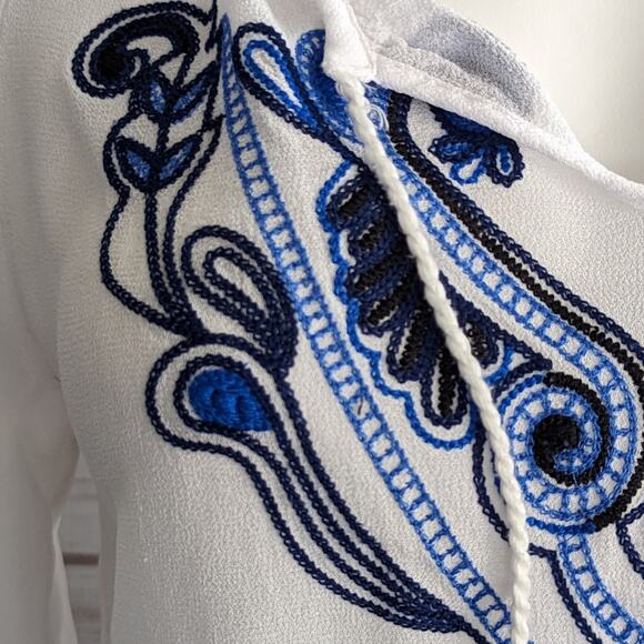 Sanctuary Semi Sheer Blue Embroidered Boho Blouse sz Small - Picture 2 of 7